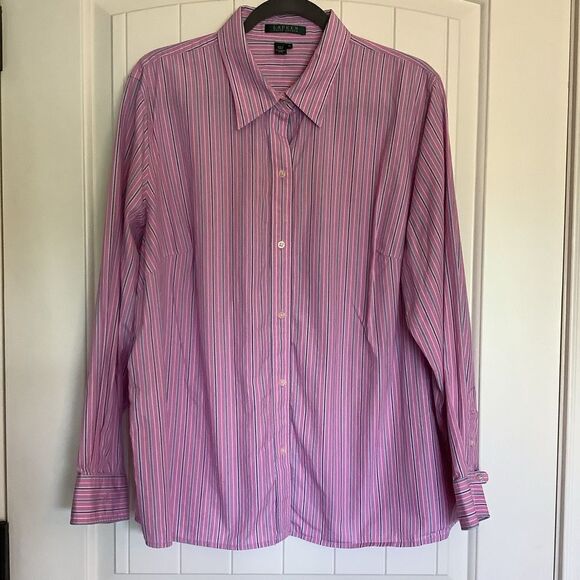 Lauren Ralph Lauren Pink Striped Button Down Shirt 💕💝❤ - Picture 1 of 5